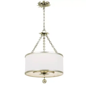 Olive Leaf Drum Shade Chandelier - 3 Light